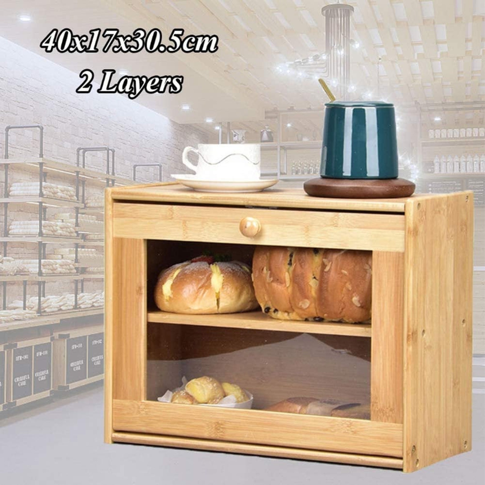 Bamboo Bread Box For 2Layer Bread Storage Bin With Clear Etsy