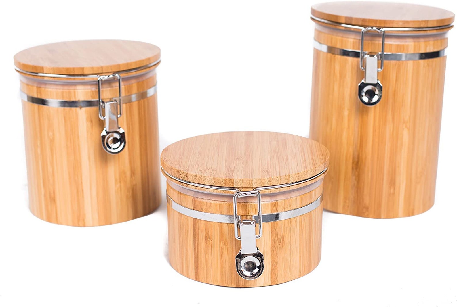 Set of 3 Bamboo Food Storage Canister with Lids with Different Etsy