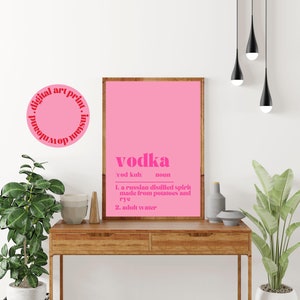 Vodka Cocktail Art Print, Vodka Bar Cart Art, Pink Vodka Bar Cart Decor
