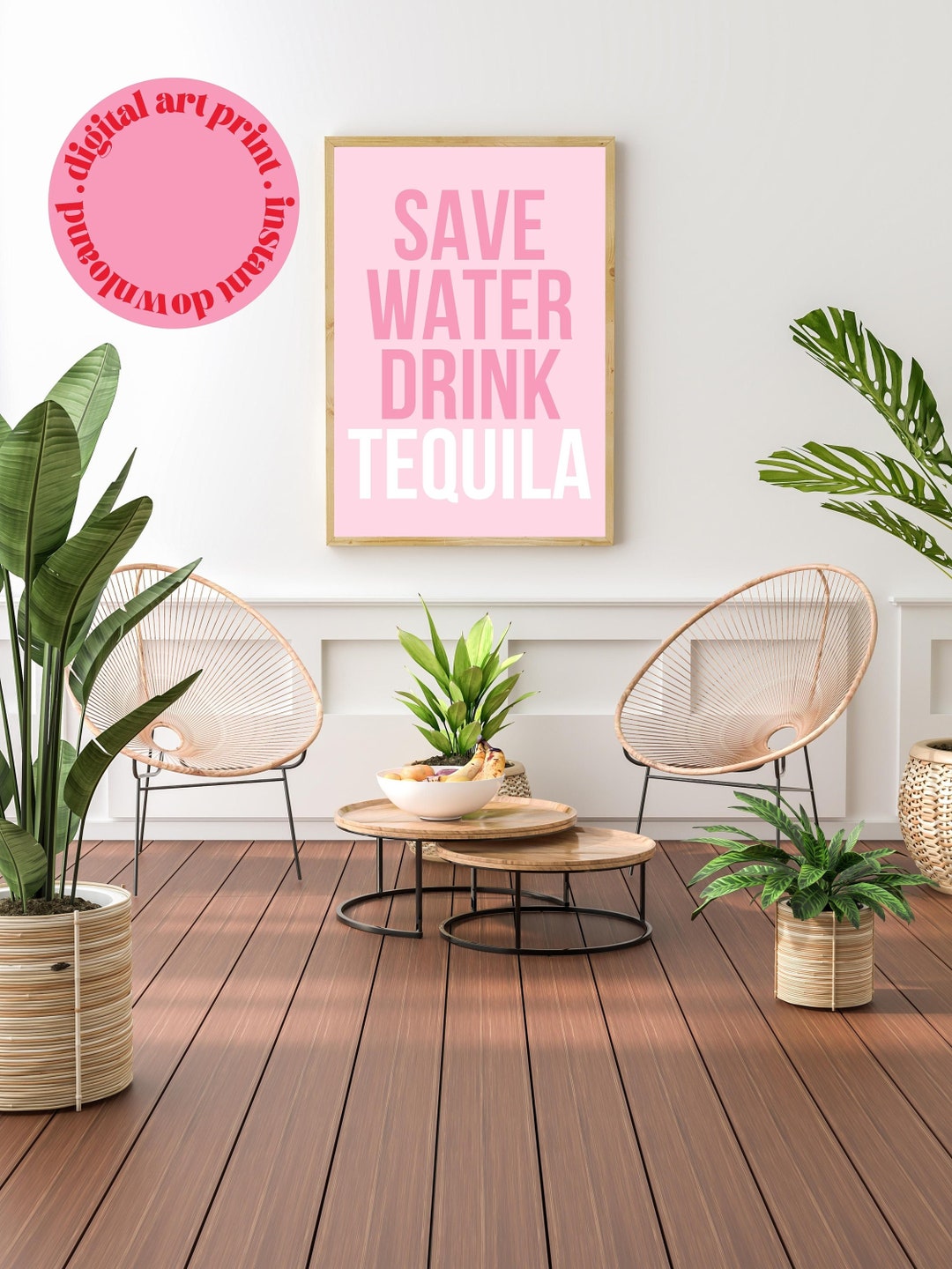 Save Water Drink Tequila Cocktail Print, Modern Tequila Bar Cart Decor