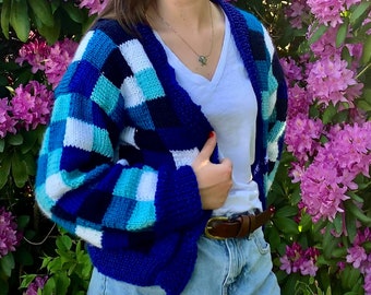 Knitting Pattern - Checked Bomber Cardi