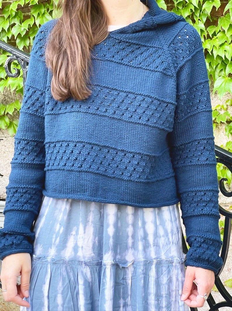 Knitting Pattern Eyelet Stripe Hoodie image 4