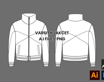 Varsity Jacket Drawing Bomber Jacket Letterman Jacket Fashion Flat Streetwear Tech Pack Template Clothing Design Fashion Design Template