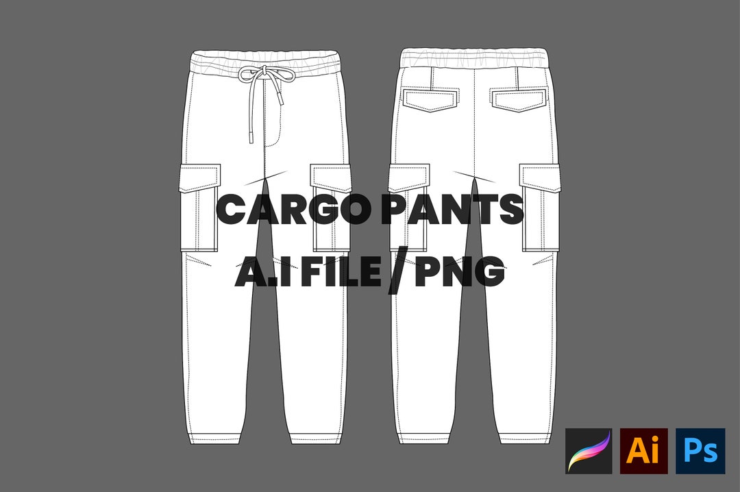 Cargo Pants Mockup Vector Adobe Illustrator, Procreate, PNG, Template