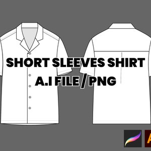 May include: A white short-sleeved shirt with a button-up front and a collar. The text "SHORT SLEEVES SHIRT A.I FILE/PNG" is printed on the shirt.