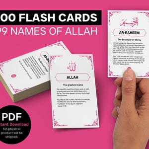 99 Namen van Allah Flashcards, islam, ramadan, moslimkinderen afdrukbare kaarten, imaan booster, eid cadeau, cadeau voor een moslim, dhikr, digitaal