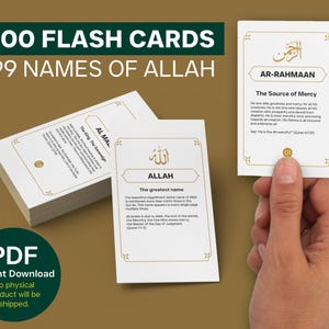 99 Imion Allaha, Fiszki Islamskie, Ramadan, Karty Do Wydrukowania Dla Dzieci Muzułmańskich, Wzmacniacz Imaan, Prezent Eid, Prezent Dla Muzułmanina, Dhikr, Cyfrowy