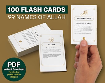 99 Names of Allah, Islam Flashcards, Ramadan, Muslim children Printable Cards, Imaan Booster, eid present, gift for a muslim, Dhikr, Digital