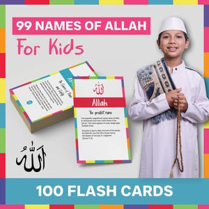 99 namen van Allah voor kinderen, islamflashcards, ramadan, moslimkinderen afdrukbare kaarten, imaan booster, eid-cadeau voor moslims, dhikr, digitaal