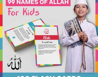 99 Names of Allah for Kids, Islam Flashcards, Ramadan, Muslim children Printable Cards, Imaan Booster, Eid gift for Muslims, Dhikr, Digital