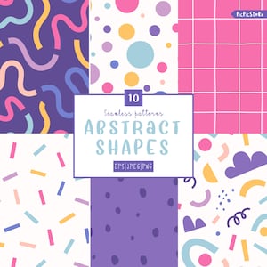 10 moderne geometrische Formen nahtlose Muster, Abstrakte Formen Papierpackung, Bunte moderne Kindergartendrucke, Sofortiger digitaler Download