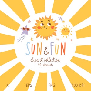 Clipart météo kawaii pour enfants, soleil et lune, nuage, arc-en-ciel, création de personnages météo mignon, impression numérique de coussin de chambre d'enfant, téléchargement immédiat