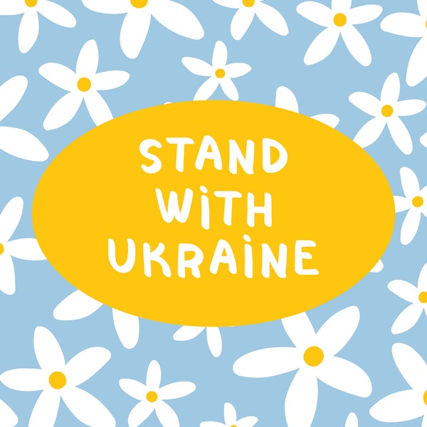 Stand with Ukraine, Digital Ukraine card and seamless floral pattern, Blue-yellow color theme, Floral Ukraine, Instant download