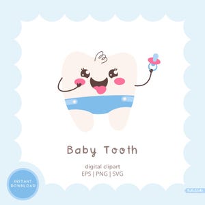Niedlicher Baby Zahn Charakter, digitaler Zahn druckbare Clipart zum Erstellen von Zertifikaten, Taschen, Kartons und Dekor für die Arztpraxis