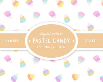 Sweet Candy Corn Seamless Pattern, Pastel Digital Paper with Halloween Candy, Seasonal Baby Fabric Print for Instant Download