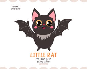 Cute Bat SVG Halloween Clipart, Spooky Bat PNG Sublimation Design for Fall Crafts & Stickers