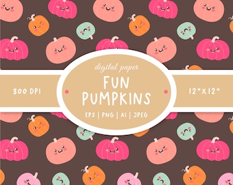 Fun Pumpkin PNG Digital Paper, Fall Seamless Pattern, Printable Autumn Scrapbook Paper, Seasonal Digital Print, Instant download