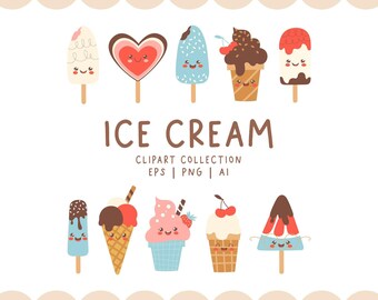 Fun Ice Cream Kids Digital Clipart, Printable Summer PNG Nursery Decor, Cute Character Design for Party Invitation, Instant Download