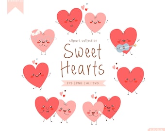 Love hearts clipart, Valentines Day digital clipart bundle, Sweet hearts PNG, SVG love prints for mug design, cards, invitations, gift tags