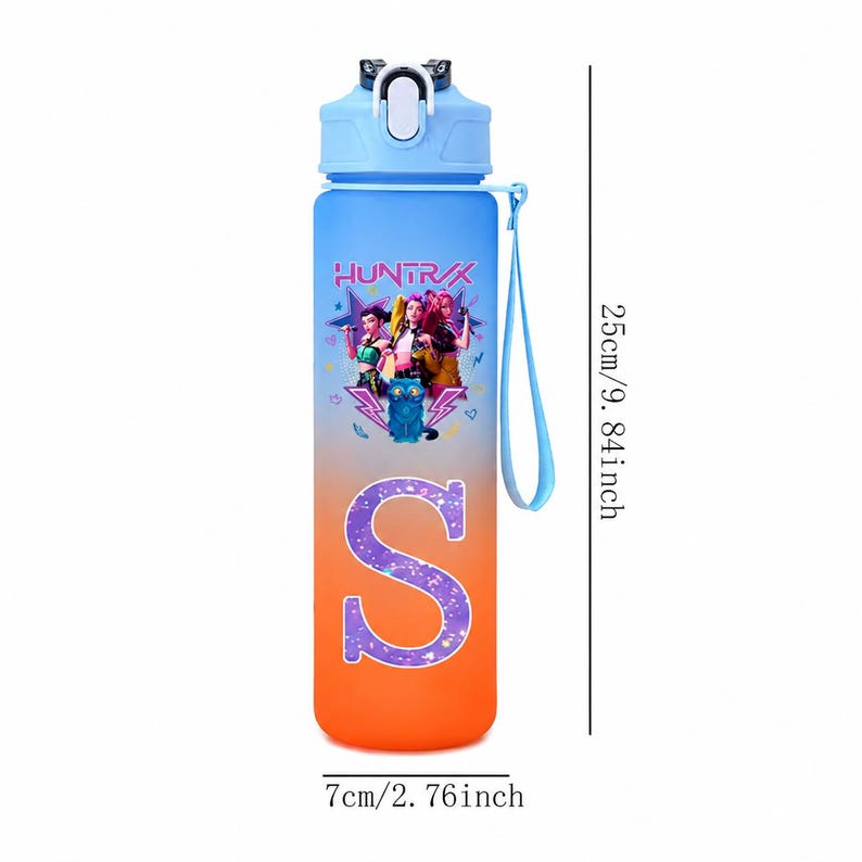 Kpop Demon Hunters Water Bottle, Gradient Letter, 750ml Girls Drinking Bottle image 3
