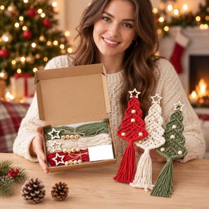 DIY Christmas Tree Macrame Kit – Cotton Rope Ornament | Boho Christmas Wall Hanging Decoration Supplies