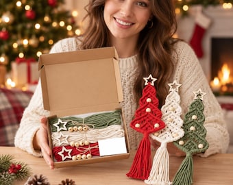DIY Christmas Tree Macrame Kit – Cotton Rope Ornament | Boho Christmas Wall Hanging Decoration Supplies
