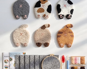 Punch Needle Coaster Kit: DIY Cat Embroidery Set, Beginner Home Decor Gift