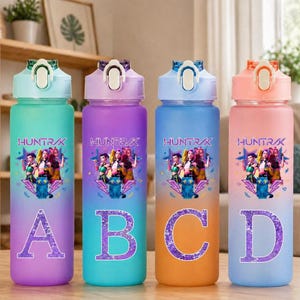 Kpop Demon Hunters Water Bottle, Gradient Letter, 750ml Girls Drinking Bottle image 1