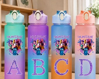 Kpop Demon Hunters Water Bottle, Gradient Letter, 750ml Girls Drinking Bottle