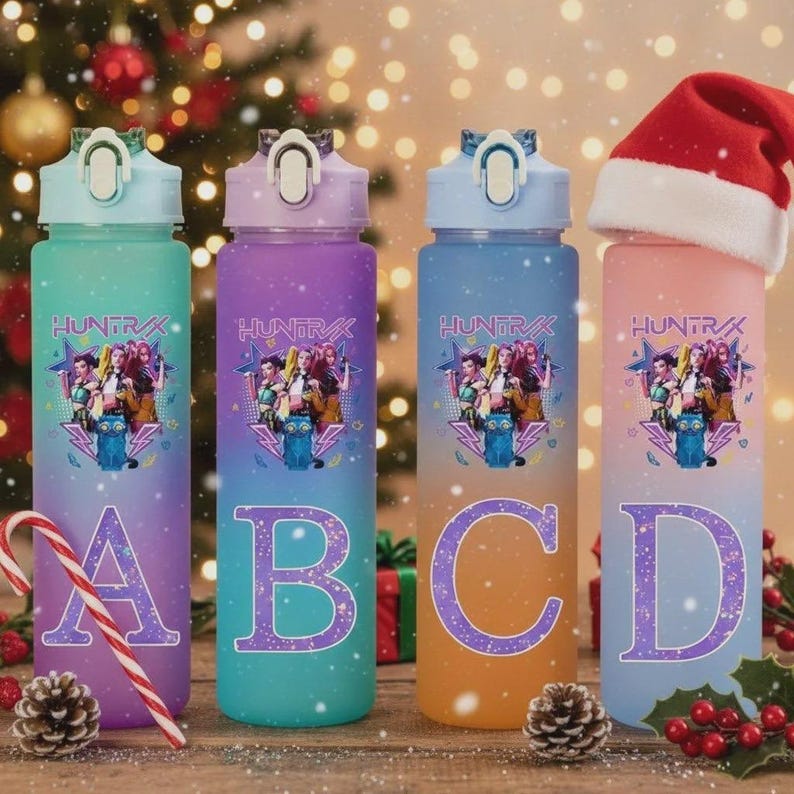 Kpop Demon Hunters Water Bottle, Gradient Letter, 750ml Girls Drinking Bottle image 7