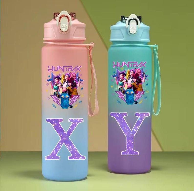 Kpop Demon Hunters Water Bottle, Gradient Letter, 750ml Girls Drinking Bottle image 2