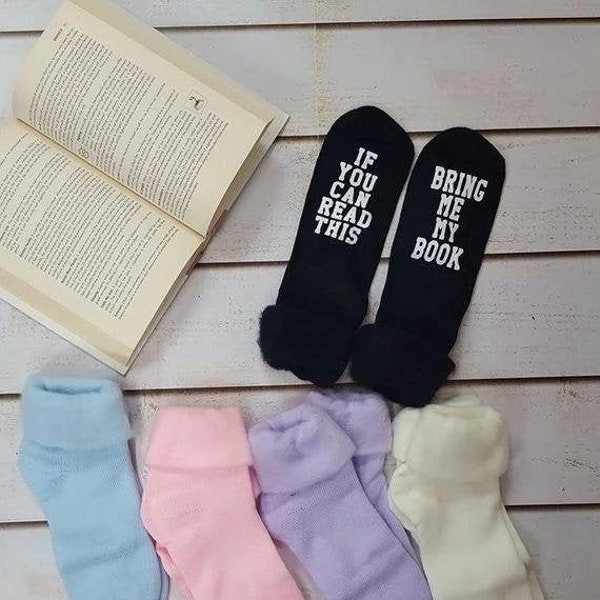 Book Lovers Soft Fuzzy Reading Socks, If You Can Read This bring me my book, I Am Reading, Book Worm Socks,  Cozy Socks