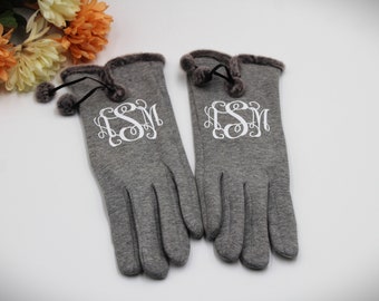 Monogrammed Ladies Plush Lined Touch Screen Gloves  Pick Color, Monogram Style
