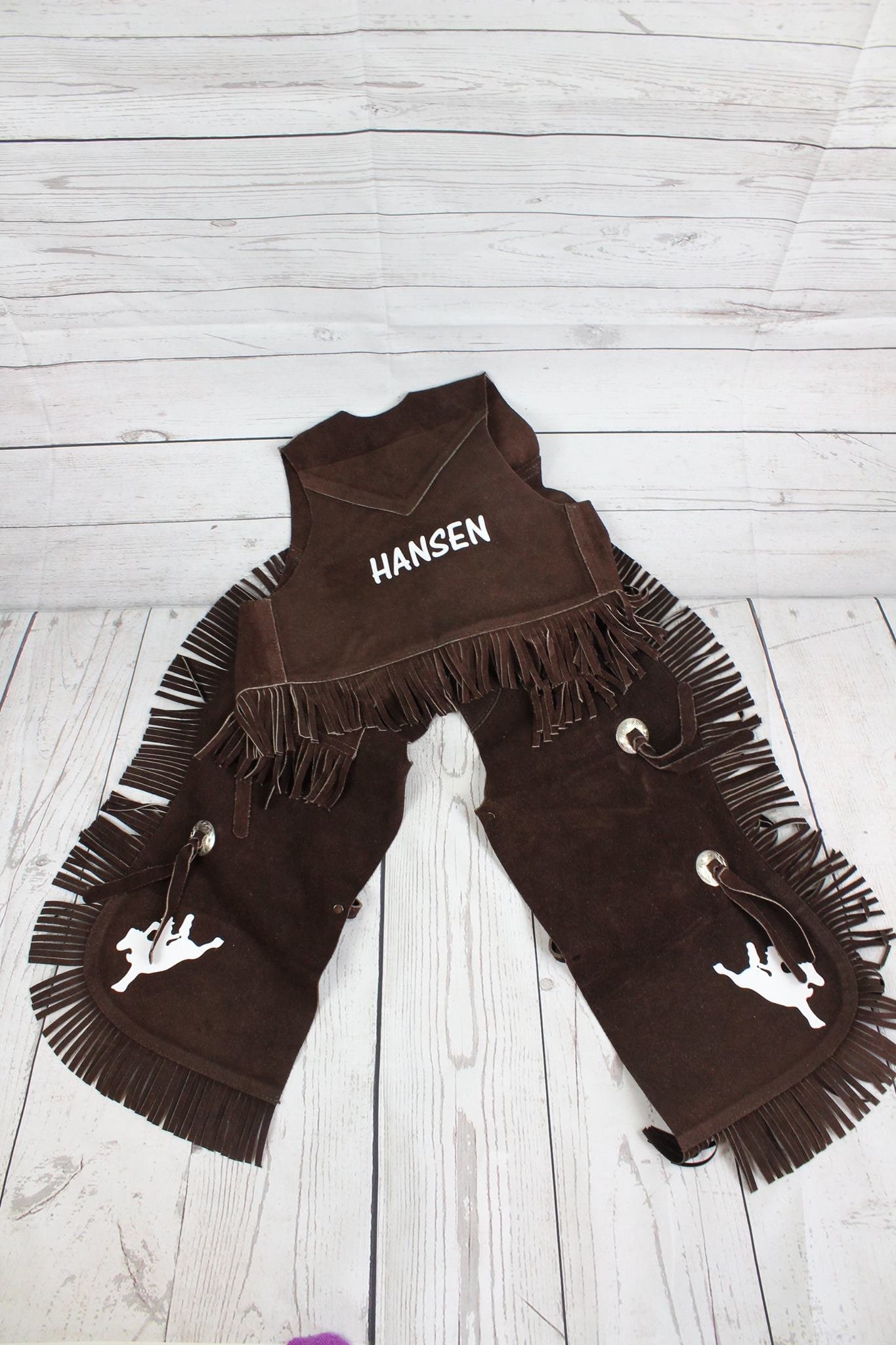Childrens Cowboy Chaps and Vest Set, Personalized, Bronc Rider