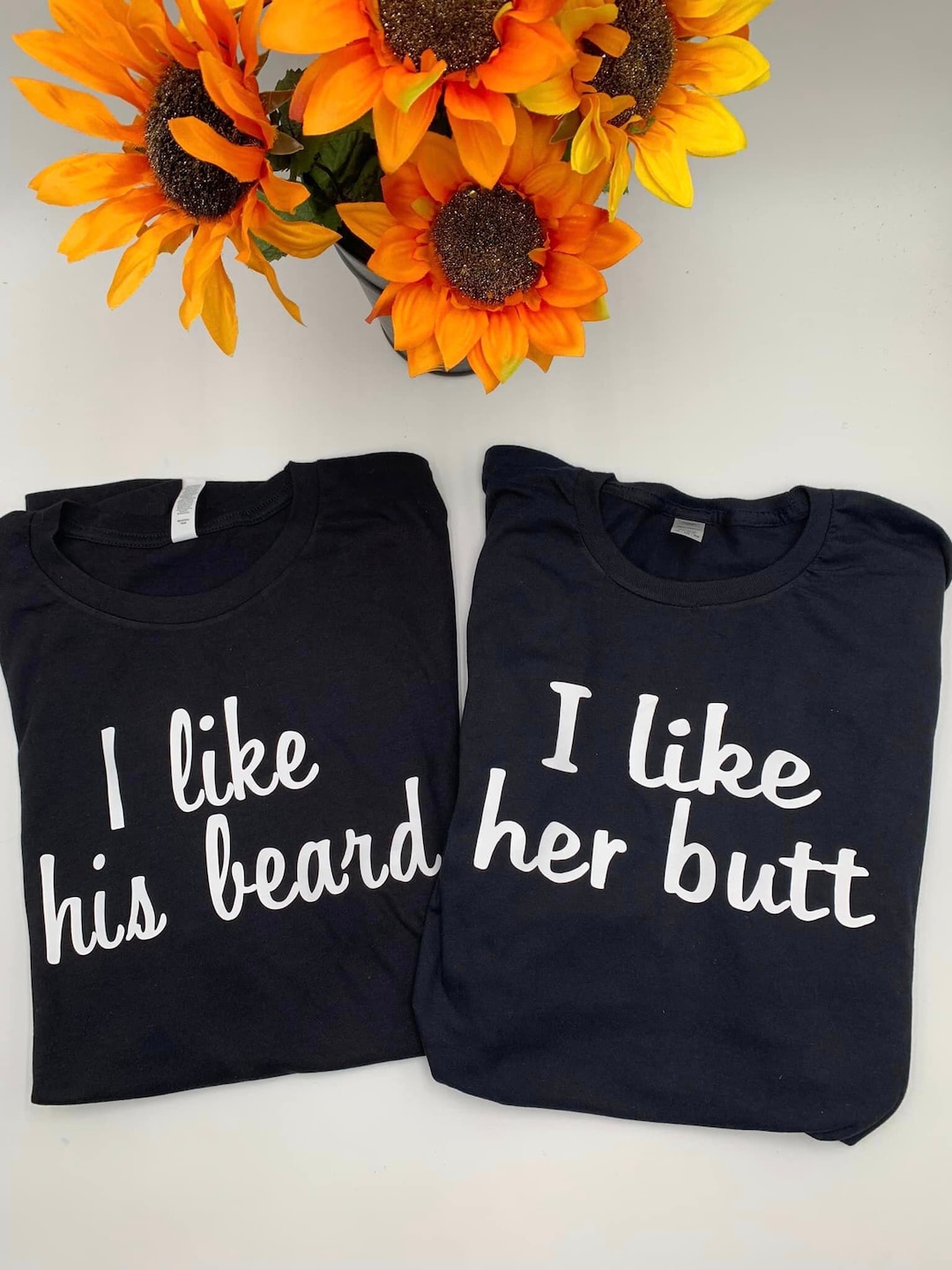 Crazydaisyworld Couple T-Shirt - I Like His Beard I Like Her Butt Print Matching Tees