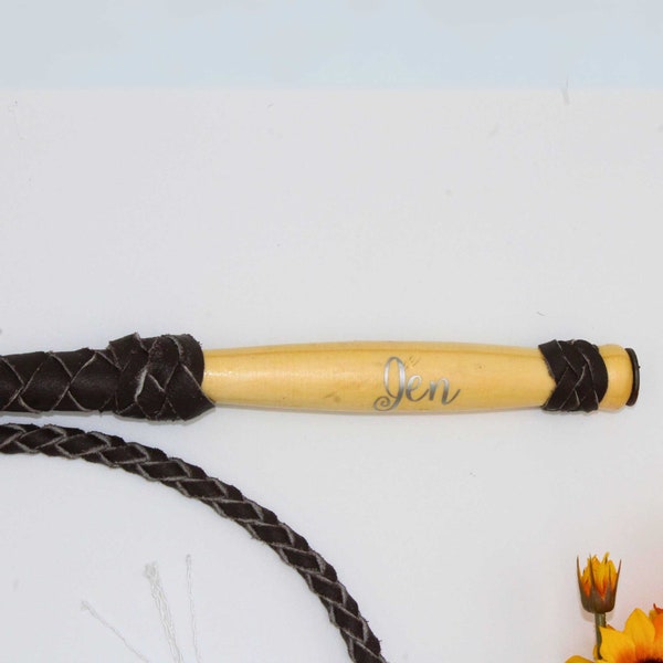 Custom Bullwhip with Name on Wooden Handle