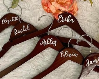 4 Custom Bridesmaid Hangers, Personalized Bridesmaid Gifts, Wooden Hangers for Wedding Dress, Name on Wooden Hanger