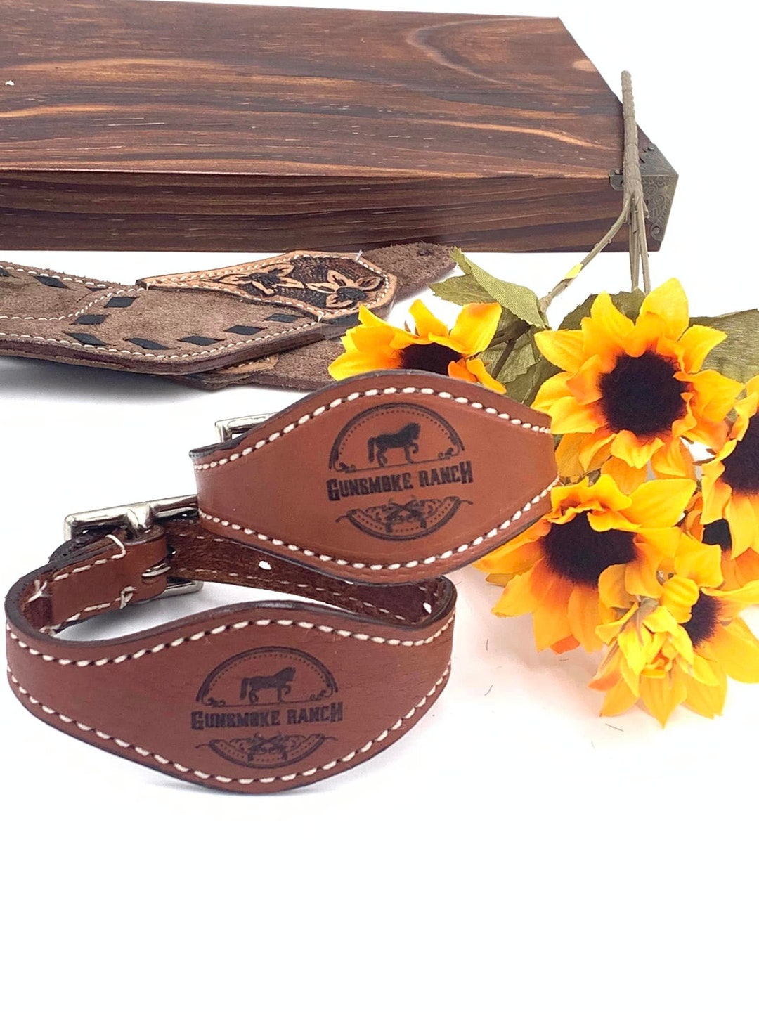 Laser Engraved Custom Design Leather Western Saddle Stirrup Hobbles Set