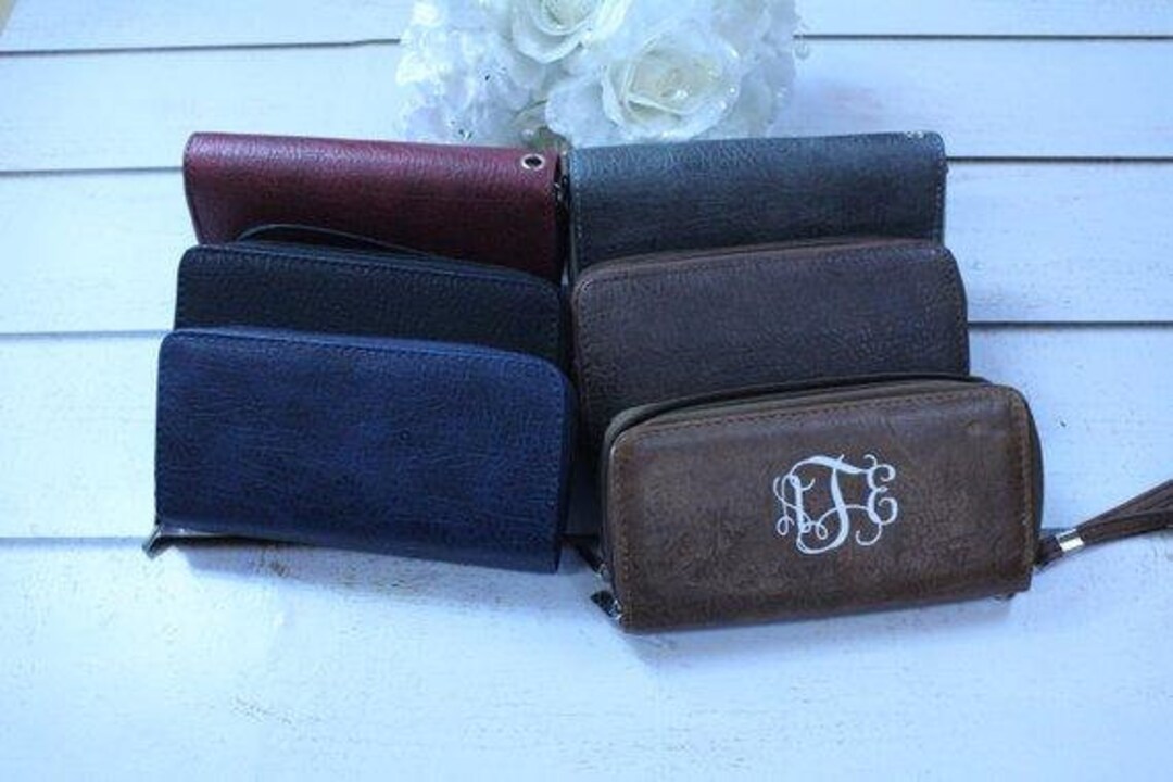 Monogrammed Ladies Leather Like Wallet Wristlet Perfect Gift Idea - Etsy