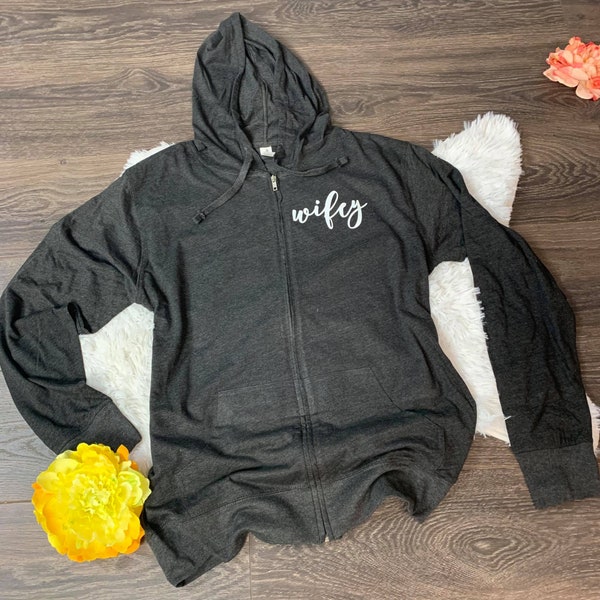 Wifey Lightweight Jacket, Full Zip Hoodie, Wifey Hoodie, Bride Gift Idea, Lightweight Zip Up Hoodie for Her