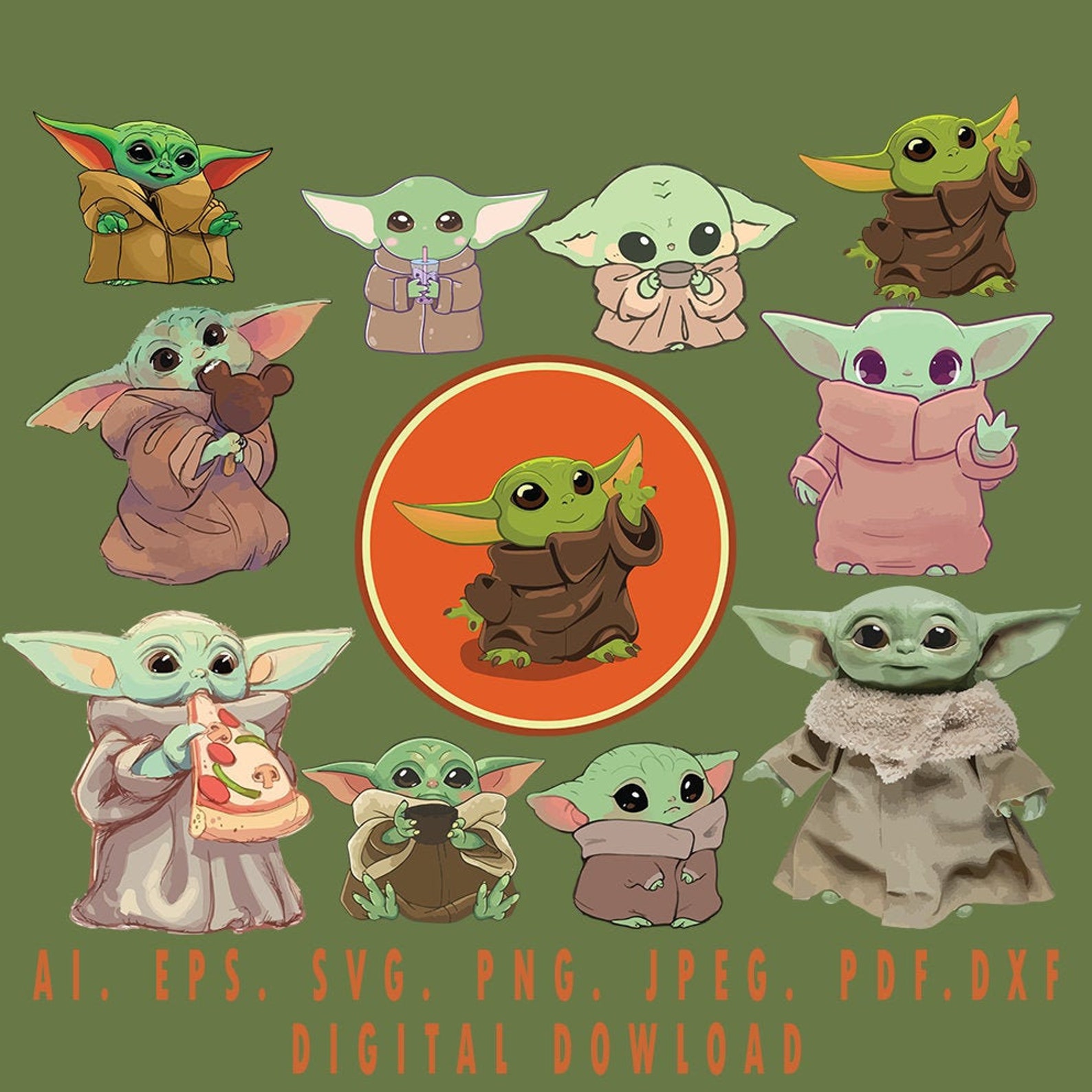 Baby Yoda SVG Baby Yoda Printable Bundle Child Mandalorian Etsy