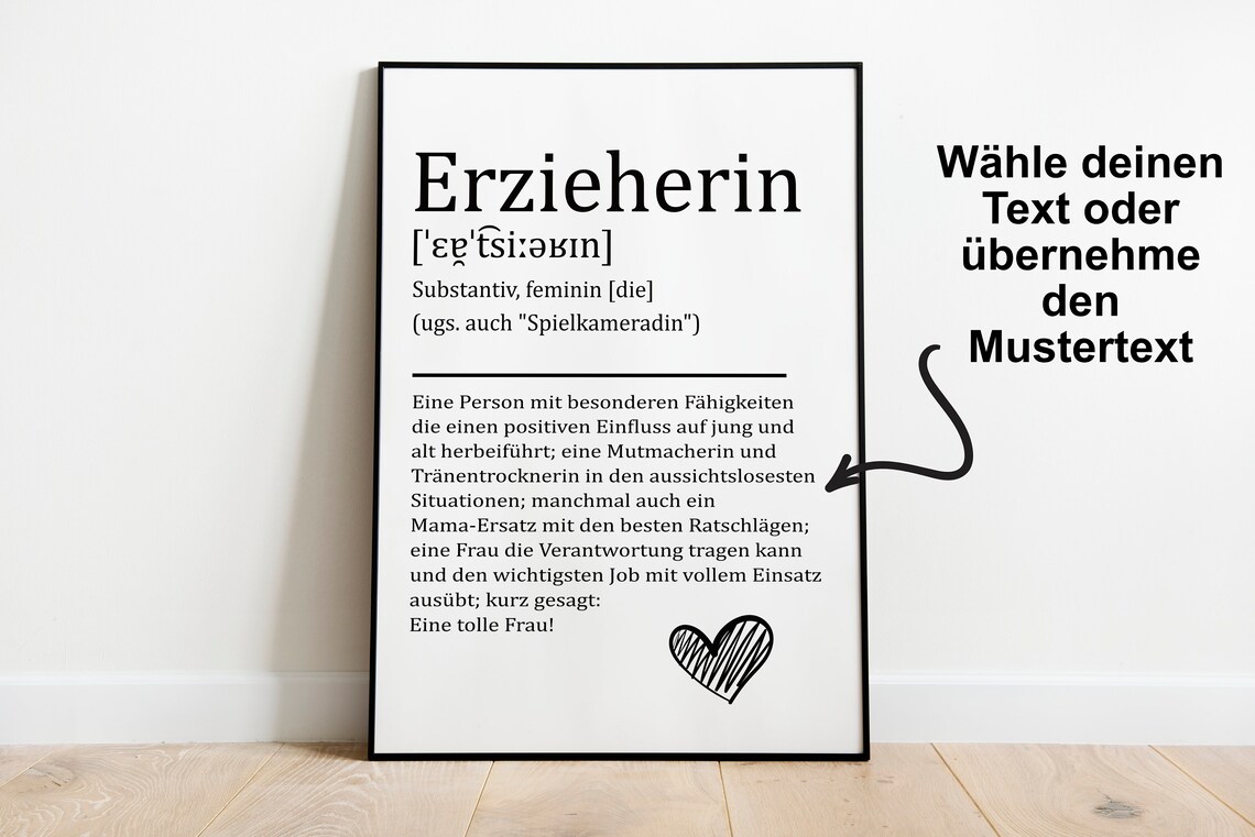 ERZIEHERIN Poster Personalisiert Definition Geschenk - Etsy.de