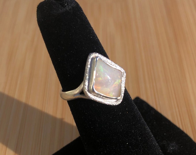 Sterling Silver Opal Ring Multi Color Flash and Fire Subtle and Elegant