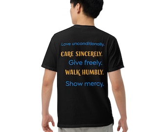 Camiseta unisex teñida en prenda de peso pesado Mostrar misericordia Ropa cristiana Camiseta cristiana