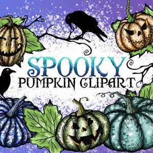 Gruselige Halloween Kürbis Clipart, Herbst Clipart, Halloween Kürbisse, Digitale Kunst, PNG Download