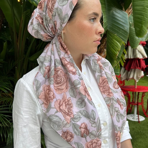 CLASSIC PRETIED Vintage Rose Head Scarf (WITH velvet grip)
