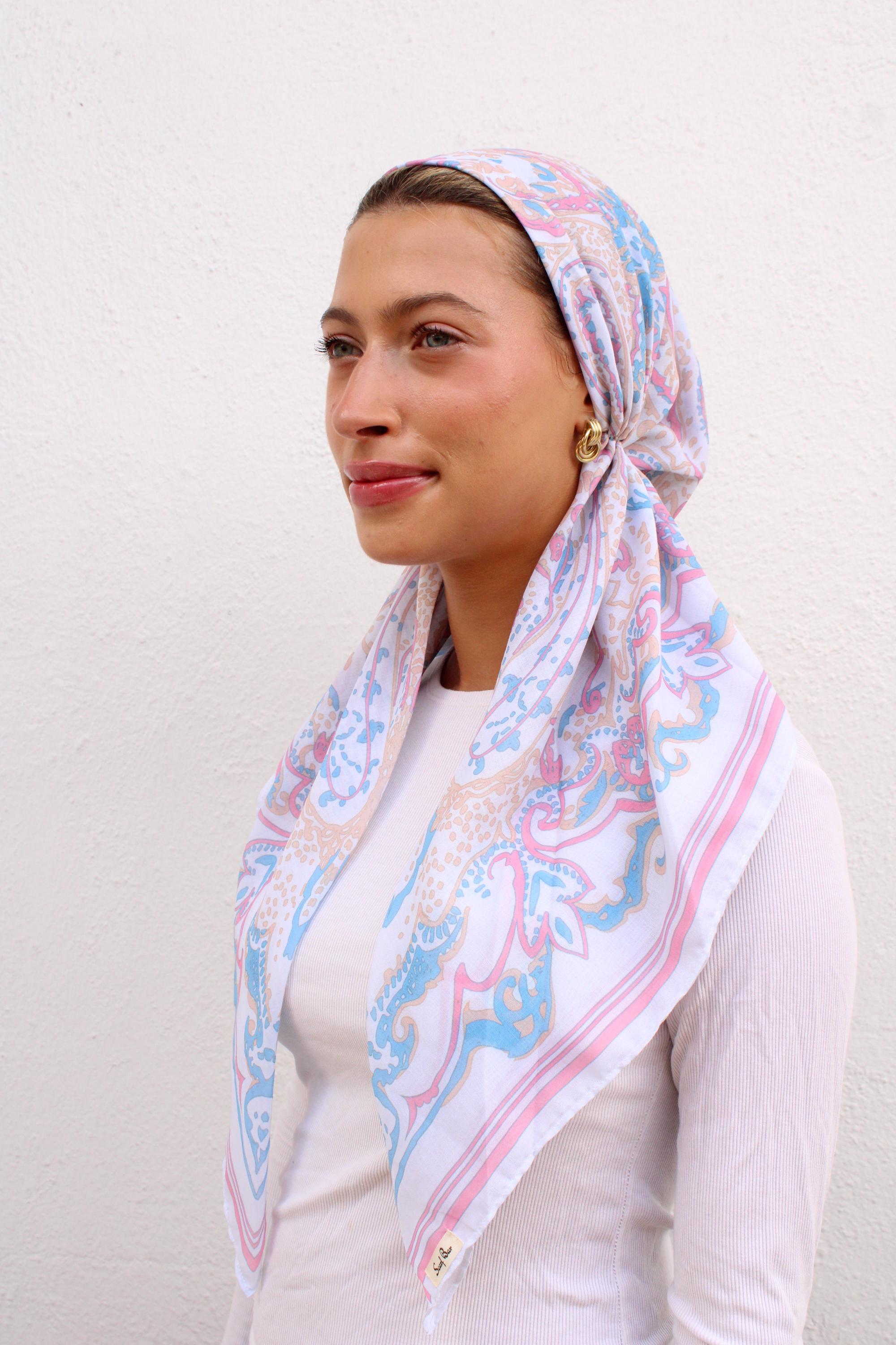 CLASSIC PRETIED Paisley Pink Head Scarf (WITH velvet grip)