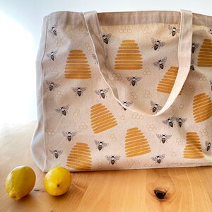 Gift for Bee Lover Bee Gift Bee Tote Bag Large Tote Bag Reusable Grocery Bag Library Bag Sustainable Gifts Reusable Gifts Eco Friendly Gift