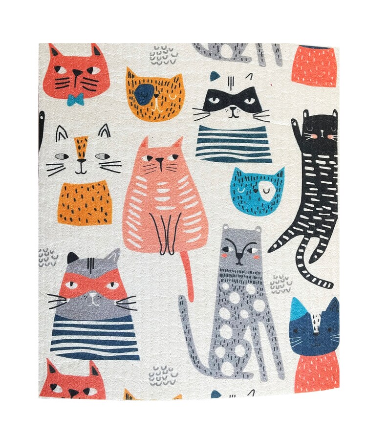 3 PACK Modern Cat pattern Eco-Friendly Swedish Dishcloths Cellulose Sponge Cloths