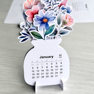 Calendario da tavolo con fiori stampabili 2025, PNG per macchina da taglio, JPEG stampabile